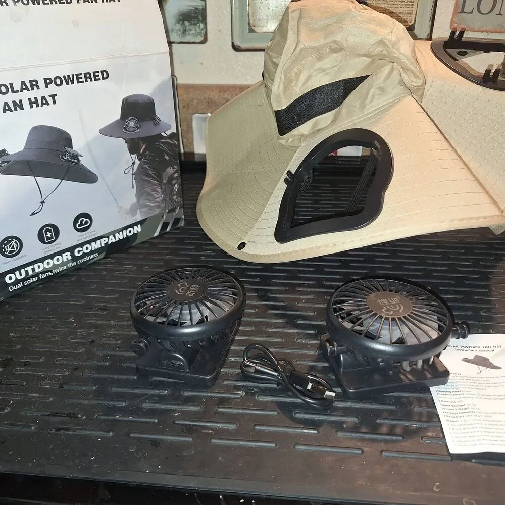 NIB - Khaki Summer Essential Solar Powered/USB Fan Sun Protection Hat Unisex